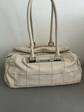 Chanel LAX square stitch cream caviar nude bag